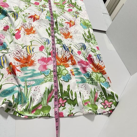 Natori Women's Kaftan Kimono Large Under The Sea Fish Pockets Zip Up Multicolor - Picture 13 of 14